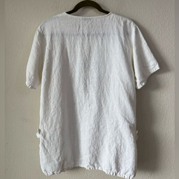 Vintage 80s Focus USA 100% Linen Top Tunic Cat Butterfly Print Sz M* Coastal - Picture 3 of 7